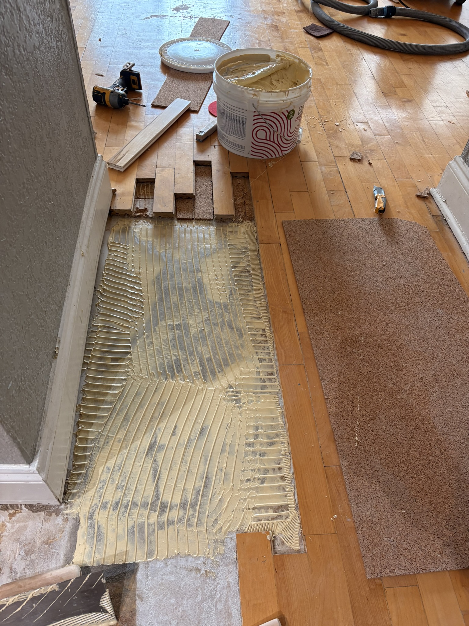 floor repair-install cork underlayment and hardwood